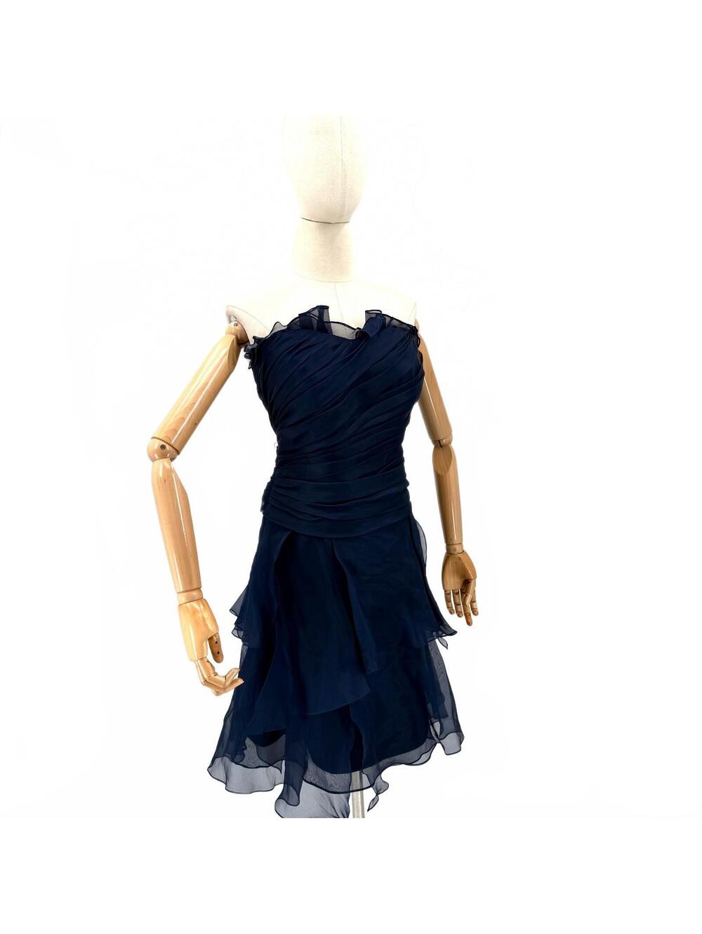 Vintage 90s Kristali Couture Navy 100% Silk Cocktail Dress